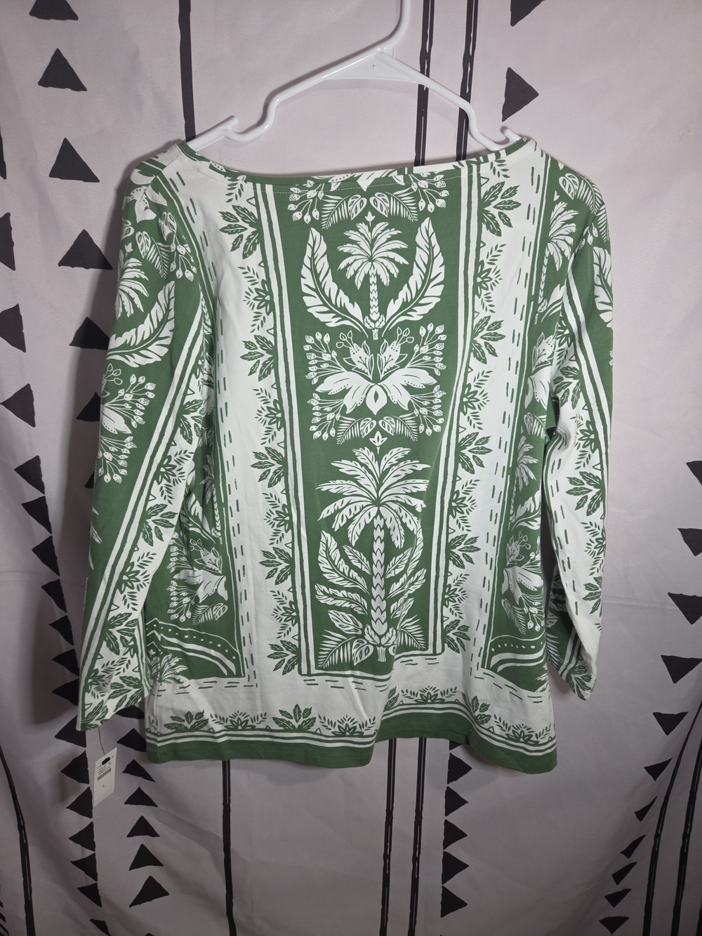 Talbots Green and White Botanical Print Boatneck Top - Picture 5 of 5